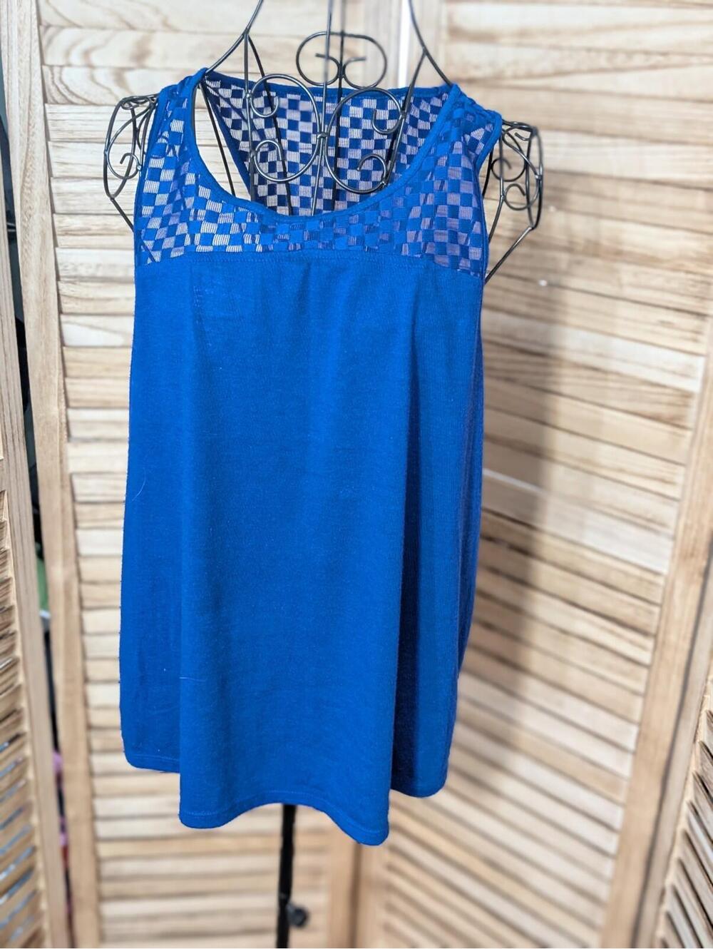 Pixley Womens Sheer Top  Blue Sleeveless Blouse Stitch Fix Shirt Medium